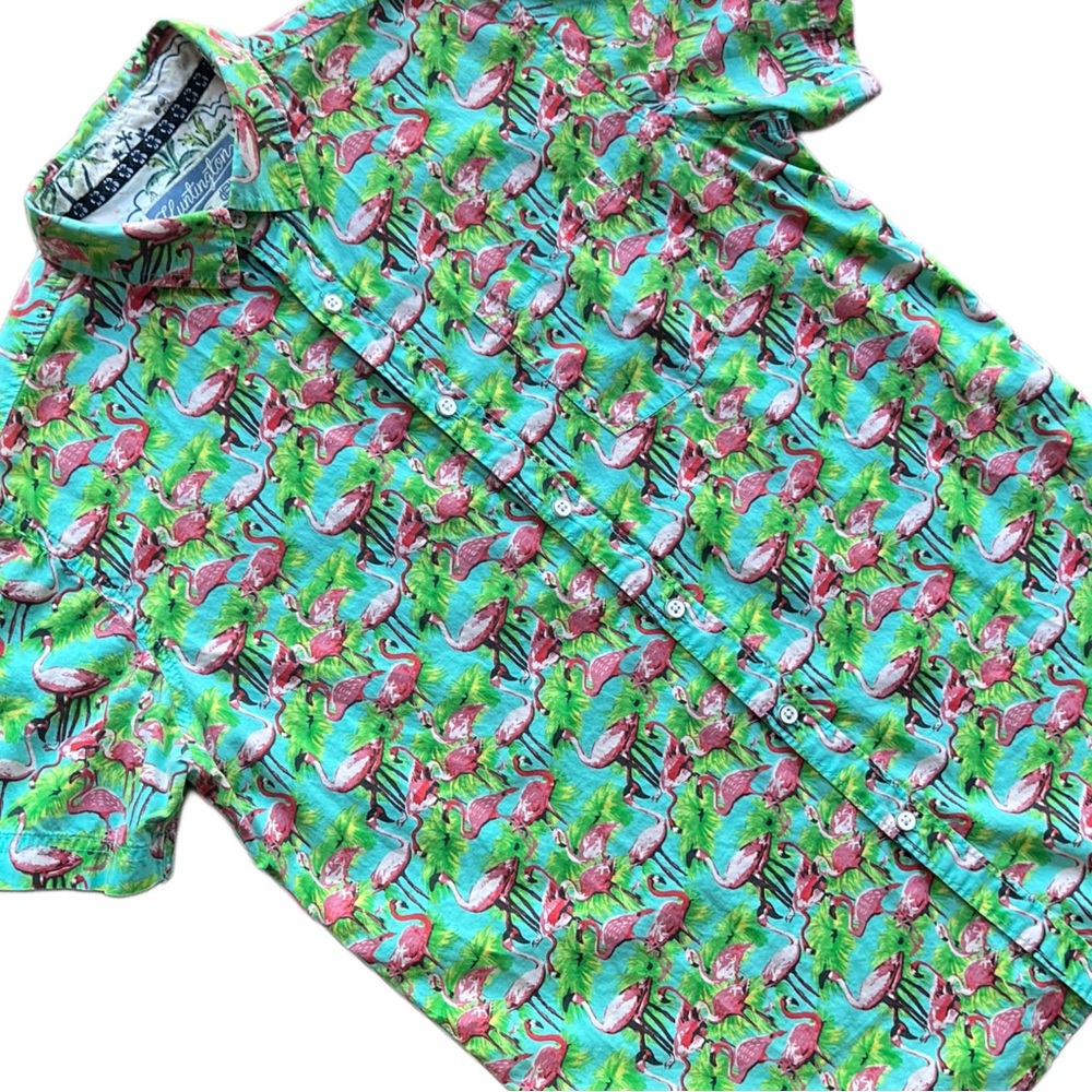 HUNTINGTON BEACH CLUB Hawaiian flamingo button down shirt|med